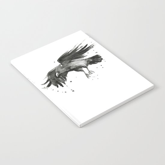Raven Watercolor Bird Painting Black Animals Notebook