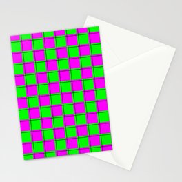 Pink and Green Neon Check Pattern Stationery Card