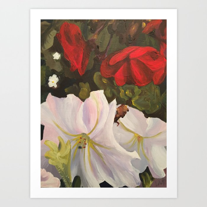 Red And White Flower Painting Art Print By Lola1b Society6