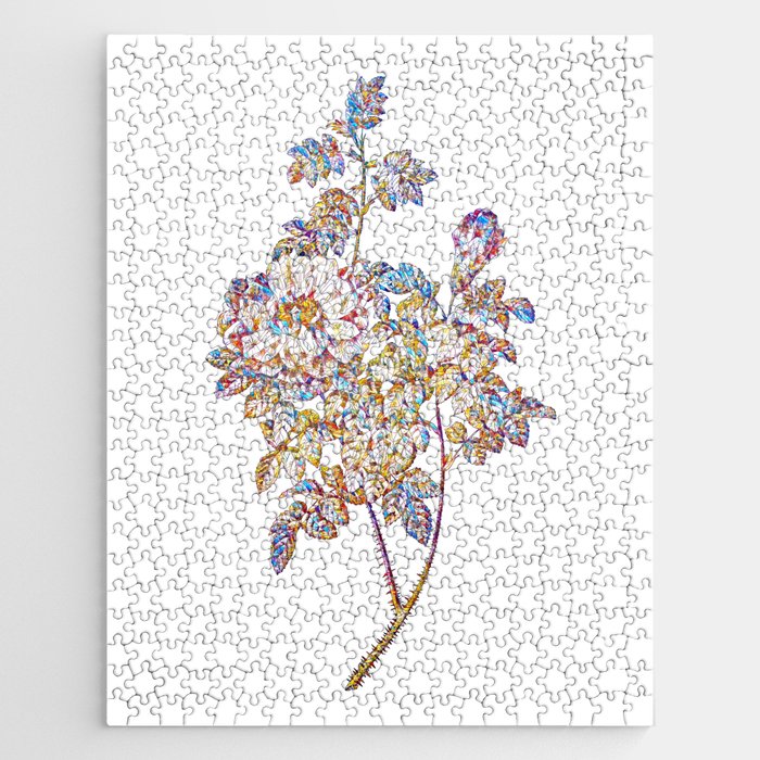 Floral Ventenat's Rose Mosaic on White Jigsaw Puzzle