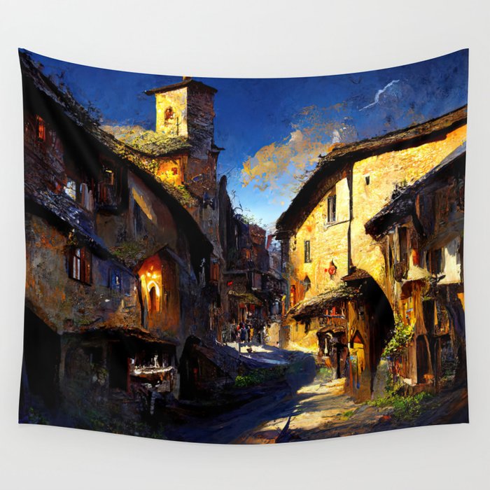 Walking through a medieval Italian village Wall Tapestry