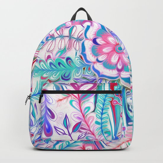 Boho Flower Burst in Pink and Teal Backpack