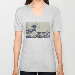 Katsushika Hokusai - The Great Wave off Kanagawa remix B V Neck T Shirt