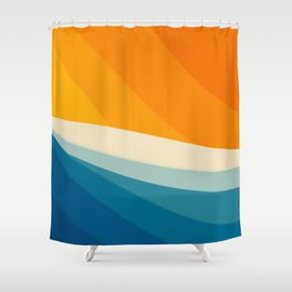 Abstract colorful landscape with wavy sea and sun Shower Curtain