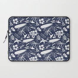 Navy Blue and White Surfing Summer Beach Objects Seamless Pattern Laptop Sleeve