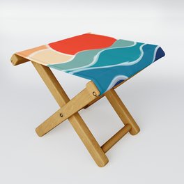 Retro 70s and 80s Color Palette Mid-Century Minimalist Nature Waves and Sun Abstract Art Folding Stool
