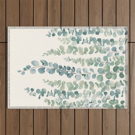 Watercolor Eucalyptus Leaves Outdoor Rug