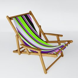 [ Thumbnail: Chartreuse, Lavender, Indigo, Orchid & Black Colored Striped/Lined Pattern Sling Chair ]