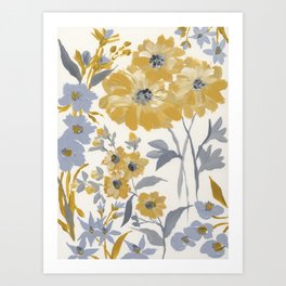 Yellow and Gray Floral Art Print