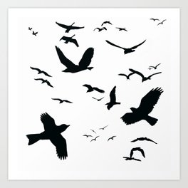 Flying birds vector black on white Art Print