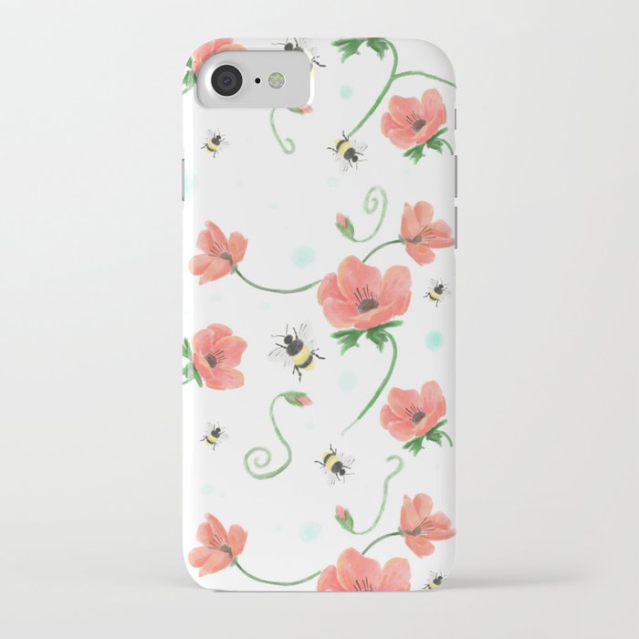 Poppies and bees iPhone Case