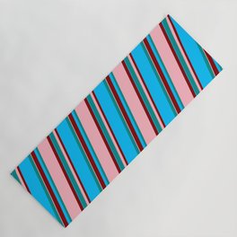 [ Thumbnail: Dark Cyan, Light Pink, Maroon & Deep Sky Blue Colored Lined Pattern Yoga Mat ]