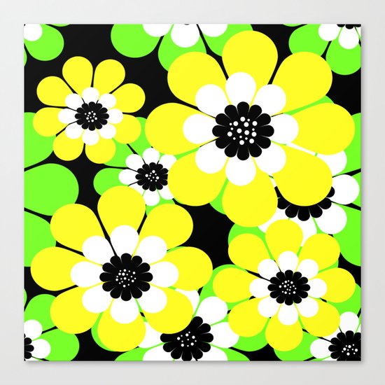 Yellow green bright floral pattern . Canvas Print