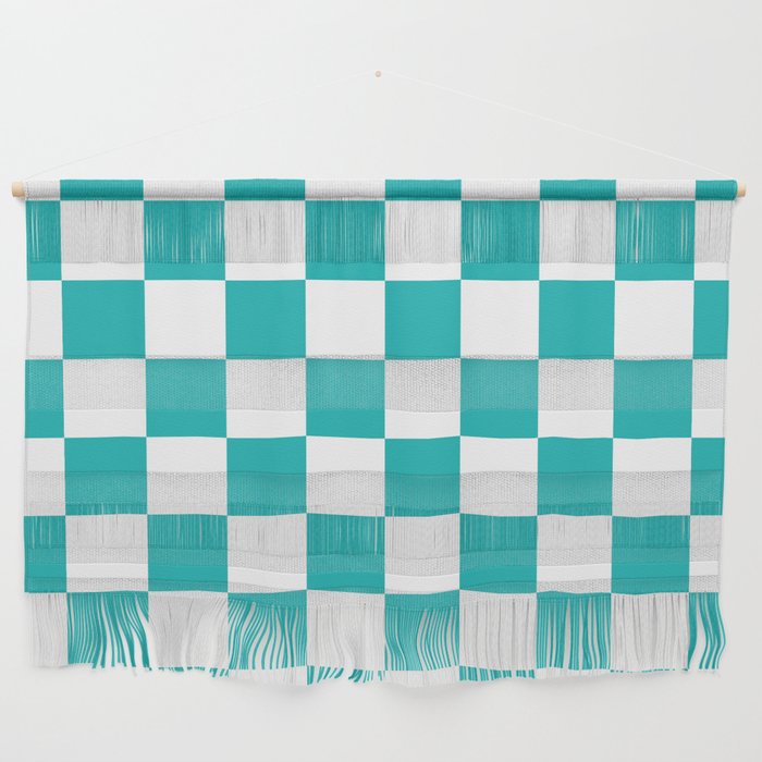 Turquoise Blue Checkerboard Pattern Palm Beach Preppy Wall Hanging