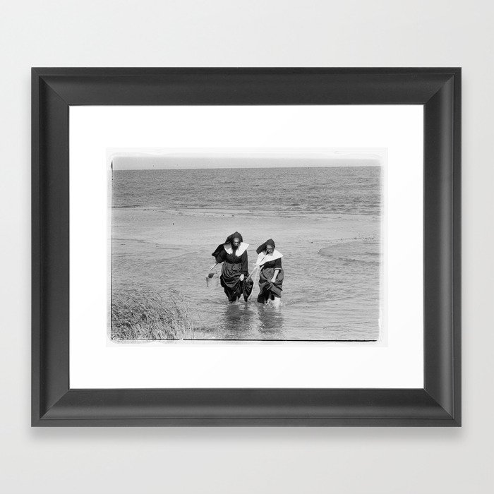 Nuns at the Beach Vintage Photo Framed Art Print