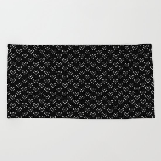 Vintage Hearts on Black Beach Towel