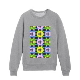 Acid Trip Flowers Pattern In Pink, Yellow And Blue On Navy Kids Crewneck