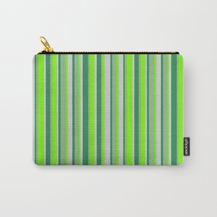 Dark Sea Green, Sea Green, Light Grey, and Green Colored Lines/Stripes Pattern Carry-All Pouch