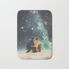 I'll Take you to the Stars for a second Date Bath Mat | Sky, Space, Love, Kiss, Collage, People, Curated, Minimal, 1970S, Retro 