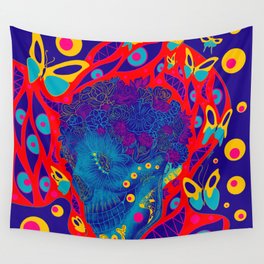 the catrina in floral crown of the death in ecopop butterfly art Wall Tapestry