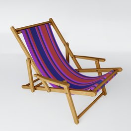Midnight Blue, Dark Orchid, and Brown Colored Stripes/Lines Pattern Sling Chair
