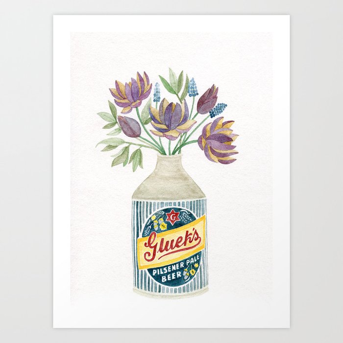 Flowers In A Vintage Beer Bottle Vase Art Print By Rachbeth Society6