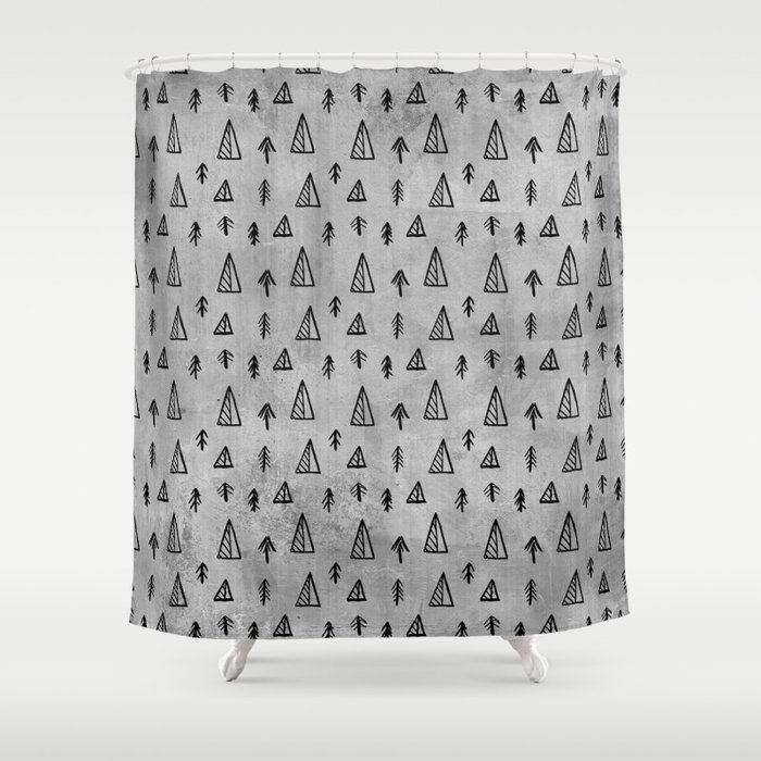 Black abstract tree pattern on concrete  - Mix&Match with Simplicty of life Shower Curtain