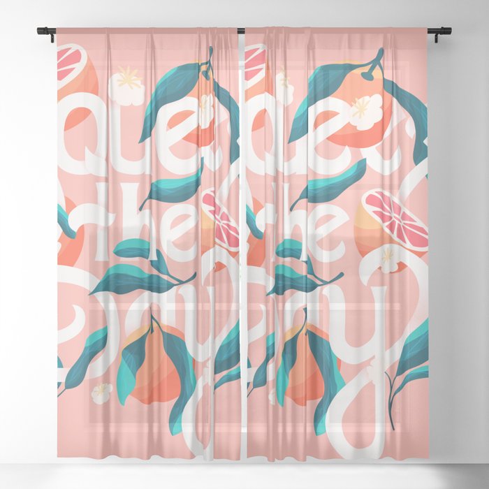 Squeeze The Day Lettering Illustration With Oranges VECTOR Sheer Curtain