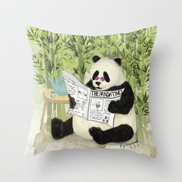 Cute Panda Reading News  Throw Pillow