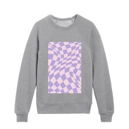 Warped Checkered Pattern in Pastel Blush Pink and Lavender  Kids Crewneck