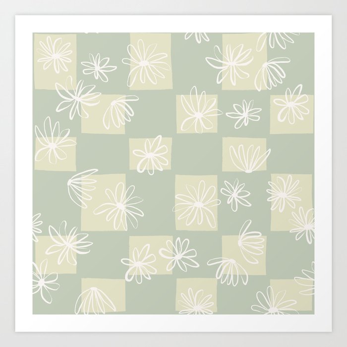 Daisy checkerboard in spring meadow Art Print