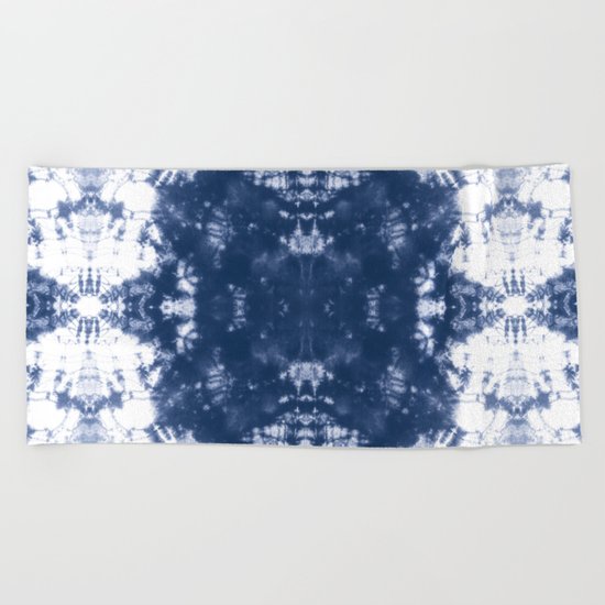 Shibori Tie Dye 2 Indigo Blue Beach Towel