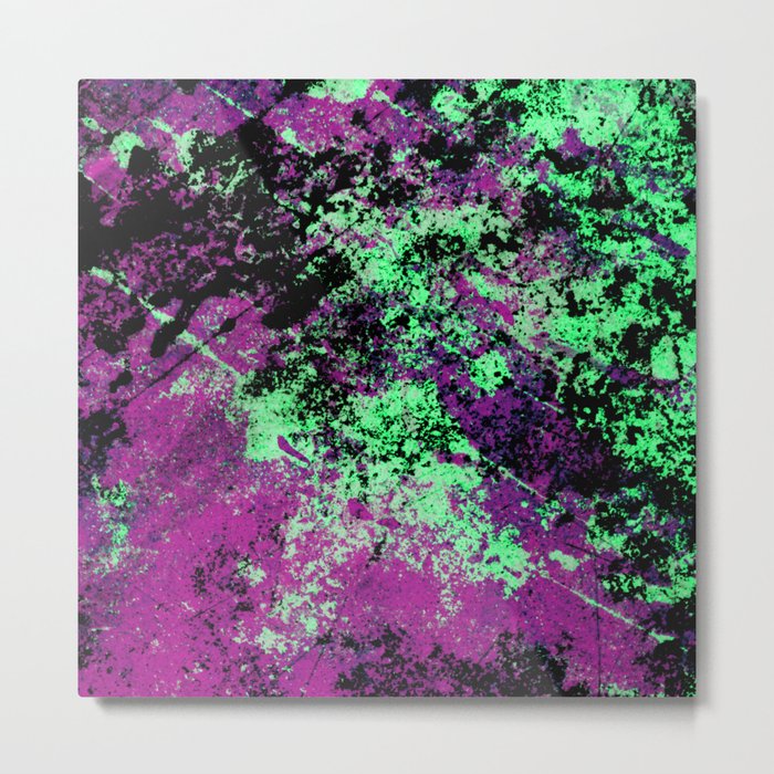Colour Interaction II - Abstract purple, green and black textured, mixed media art Metal Print