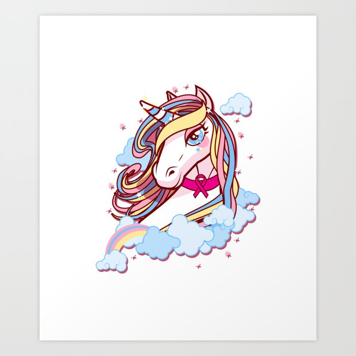 Pink Ribbon Unicorn Breast Cancer Awareness Art Print by ...