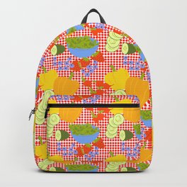 Picnic Salad Retro Modern Fruits And Vegetables Red Backpack
