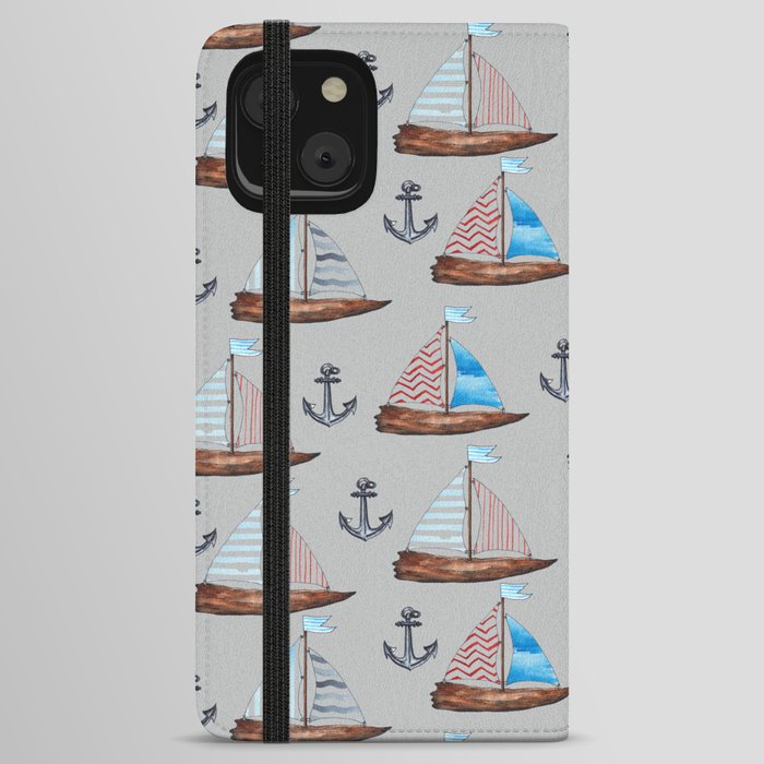 Boat Anchor Nautical Pattern iPhone Wallet Case
