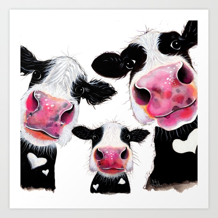 Cow Print Animal Print The Nosey Family By Shirley Macarthur Art Print By Shirleymac Society6