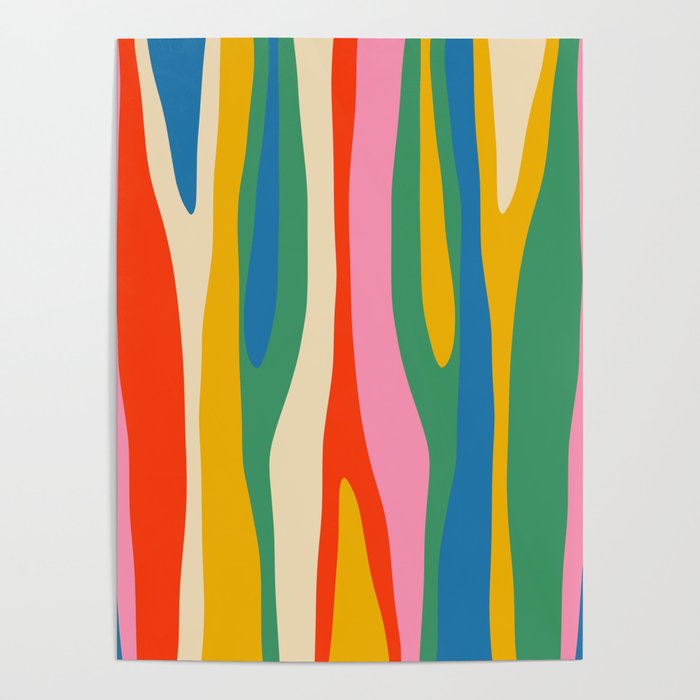 Wild Stripes Colorful Modern Abstract Pop Pattern Blue Pink Red Green Mustard Yellow Poster