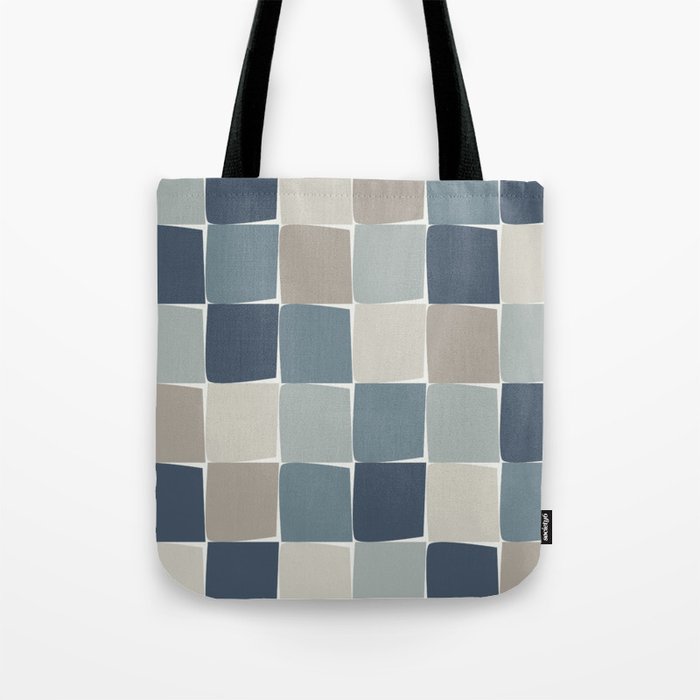 Flux Midcentury Modern Check Grid Pattern in Neutral Blue Gray Tones Tote Bag
