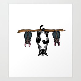 Bats and cat design hanging upside down Art Print