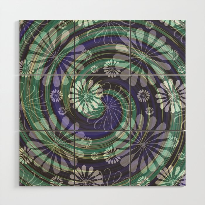 Floating White Flowers Over Green and Purple Swirls Wood Wall Art