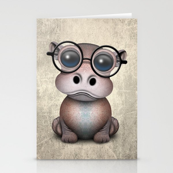 Cute Nerdy Baby Hippo Wearing Glasses Stationery Cards