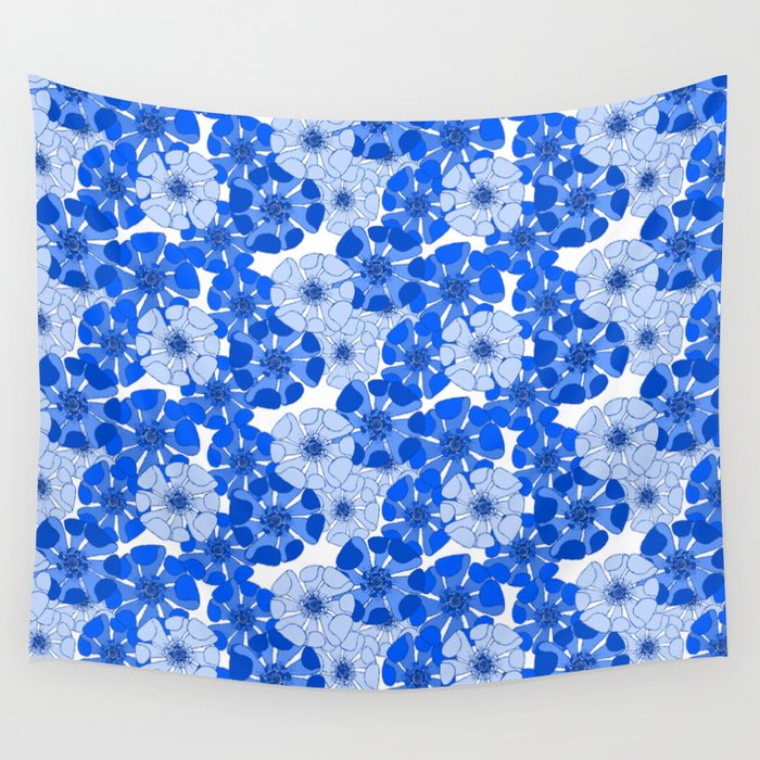 azul blue and white poppy floral arrangements Wall Tapestry