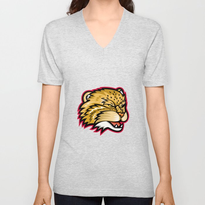 Manul or Pallas Cat Head Mascot V Neck T Shirt