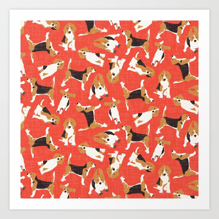 beagle scatter coral red Art Print