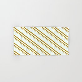 [ Thumbnail: Mint Cream and Dark Goldenrod Colored Stripes Pattern Hand & Bath Towel ]