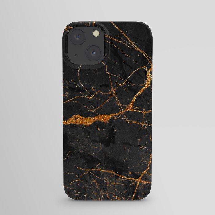 Black Malachite Marble With Gold Veins iPhone Case