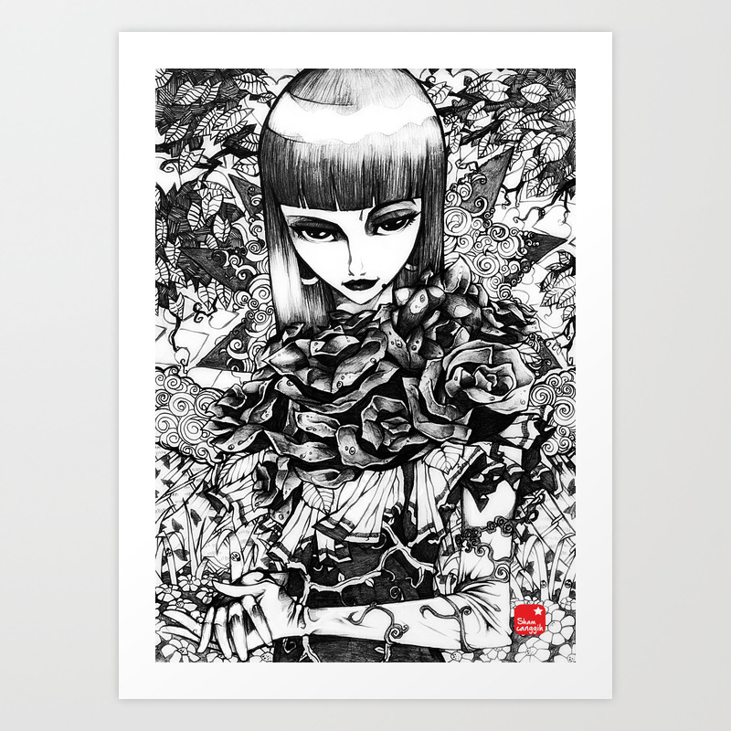 Gothic Girl Pencil Sketch Art Print By Scworkspace Society6