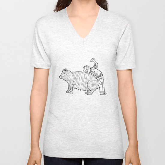 The Known Practice of using Domesticated Bears as cushions while drinking. Unisex V-Neck