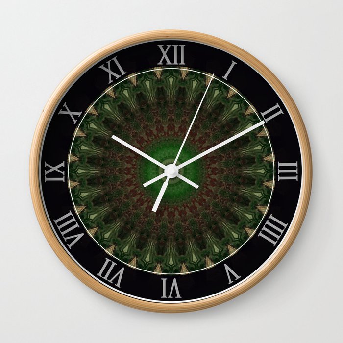 Mandala in dark red and green colors Wall Clock
